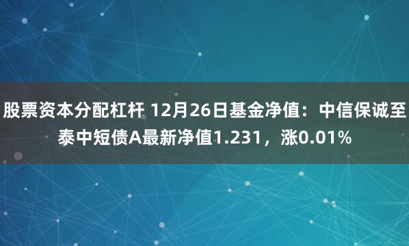 股票资本分配杠杆 12月26日基金净值：中信保诚至泰中短债A最新净值1.231，涨0.01%