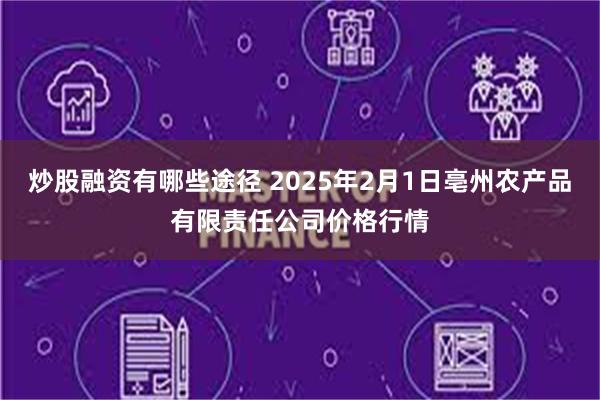 炒股融资有哪些途径 2025年2月1日亳州农产品有限责任公司价格行情