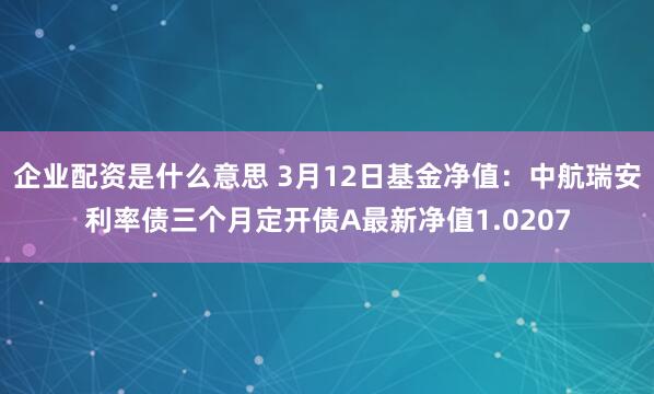 企业配资是什么意思 3月12日基金净值：中航瑞安利率债三个月定开债A最新净值1.0207